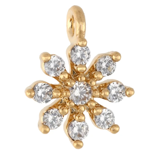Zirconium Oxide Flower Charm & 9x7mm Closed Ring, Fine gold plated - Crystal x1