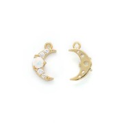 10x6mm Half-moon charm with zirconium oxide and imitation Opale - Gold - Crystal x1|raw }}