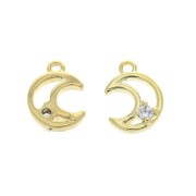 10x7mm Half-moon charm with 1  zirconium oxide - Gold - Crystal x1|raw }}