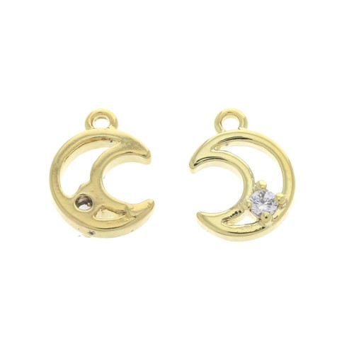 10x7mm Half-moon charm with 1  zirconium oxide - Gold - Crystal x1