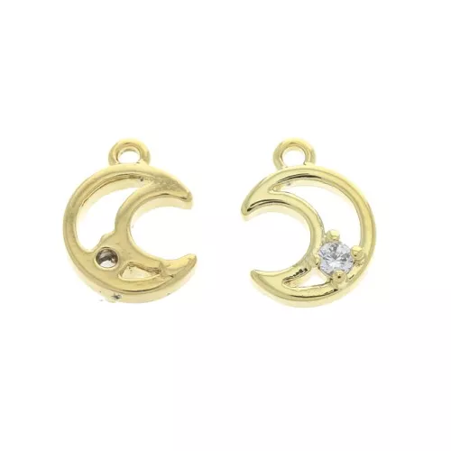 10x7mm Half-moon charm with 1 zirconium oxide - Gold - Crystal x1