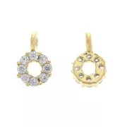 Mini Round Charm with Zirconium Oxides 4 mm - Gold - Crystal x1