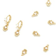 8.5x6mm Mini Hamsa hand Charm with  zirconium oxide - Gold Tone - Crystal x1