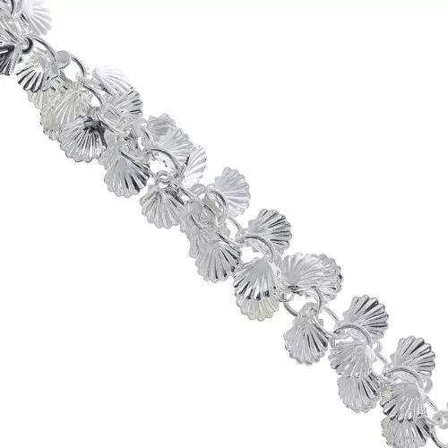 6.5mm Round link chain with shells - fine silver plating x20cm