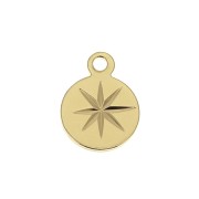 10.5x8mm Round Charm with engraved North Star - fine Gold plated x1|raw }}