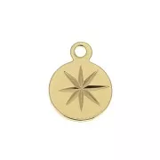 10.5x8mm Round Charm with engraved North Star - fine Gold plated x1