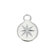 10.5x8mm Round Charm with engraved North Star - fine silver plating x1|raw }}