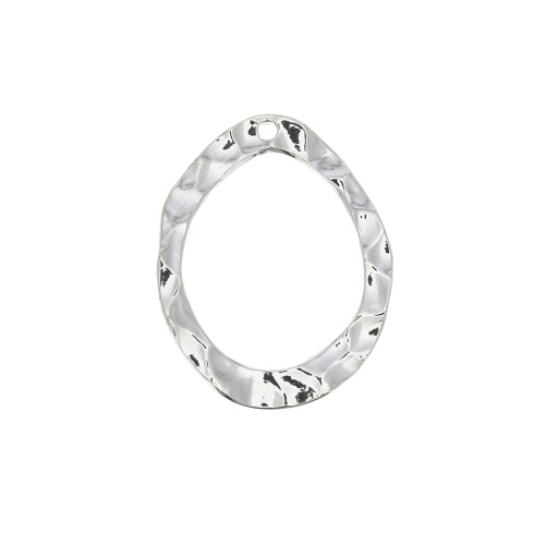 23.5x18mm Irregular hammered drop pendant- fine silver plating x1