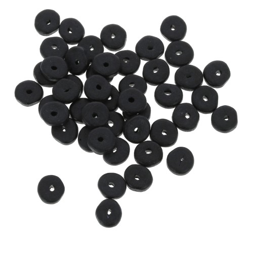 Heishi ceramic rondelle beads 6.5x2.3 mm - Matt black x30