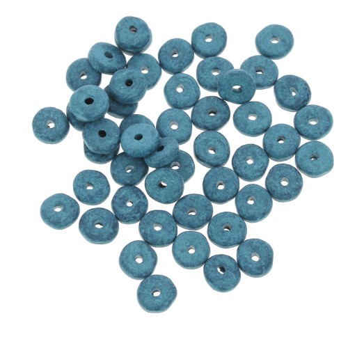Heishi ceramic rondelle beads 6.5x2.3 mm - Duck blue mat x30