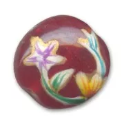Flat round bead flower motif 15mm Red x1
