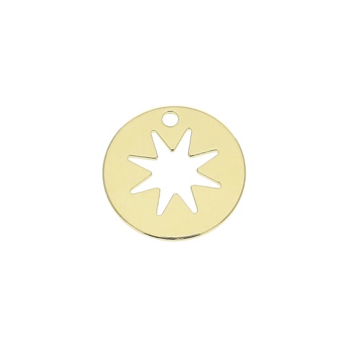 12mm Round Charm with star - Gold plated 3 micron x1