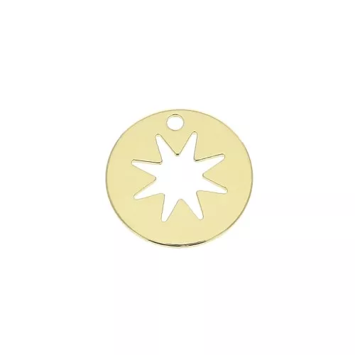 12mm Round Charm with star - Gold plated 3 micron x1