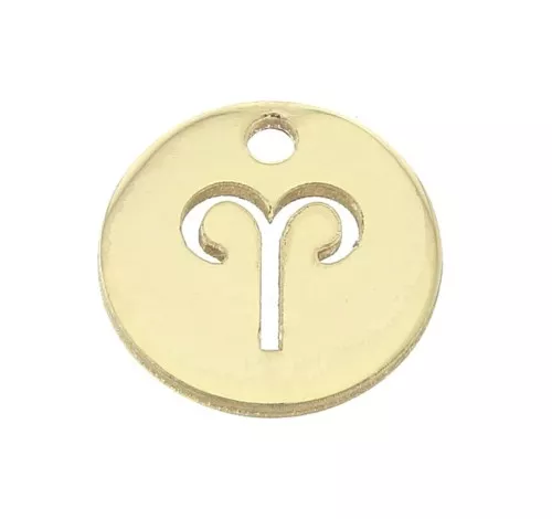 10mm Gold filled Round Charm - Aries Zodiac sign x1