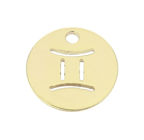 10mm Gold filled Round Charm - Gemini Zodiac sign x1