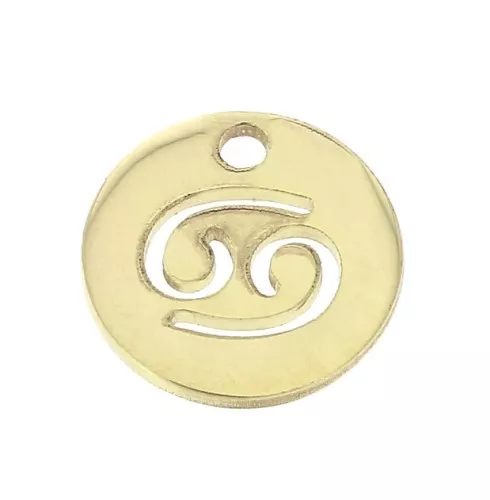 10mm Gold filled Round Charm - Cancer Zodiac sign x1