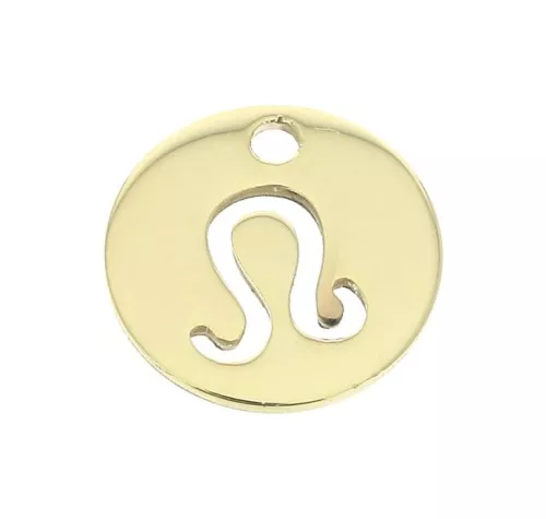 10mm Gold filled Round Charm - Leo Zodiac sign x1