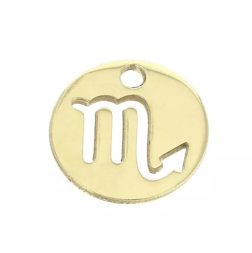 10mm Gold filled Round Charm - Scorpio Zodiac sign x1