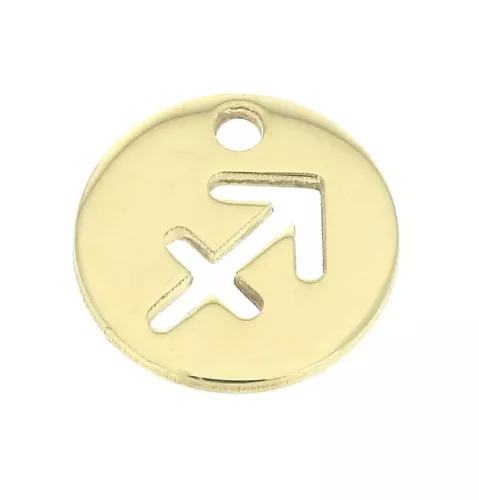 10mm Gold filled Round Charm - Sagittarius Zodiac sign x1