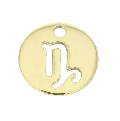 10mm Gold filled Round Charm - Capricorn Zodiac sign x1