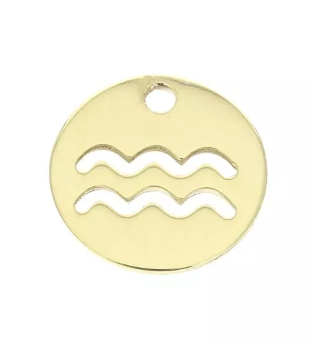 10mm Gold filled Round Charm - Aquarius Zodiac sign x1