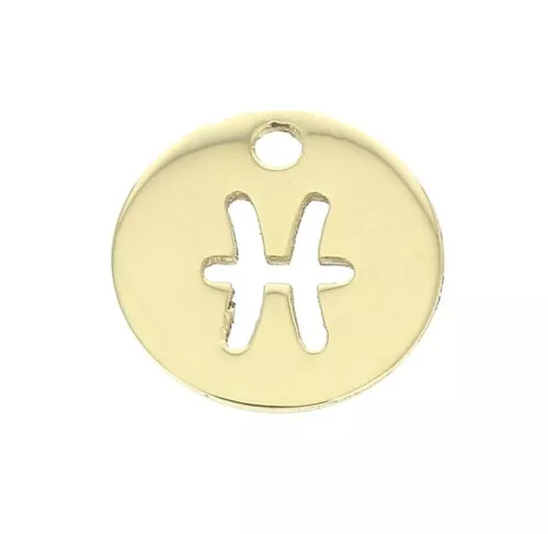 10mm Gold filled Round Charm - Pisces Zodiac sign x1