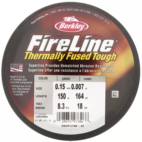 Fireline braided Ultra 8 - Fused braid 0.15 mm (18LB) Smoke x150 m