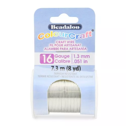 0.051in/1.3mm 16 Gauge- Round Craft Wire Tarnish resistant - Silver Tone x7.3m