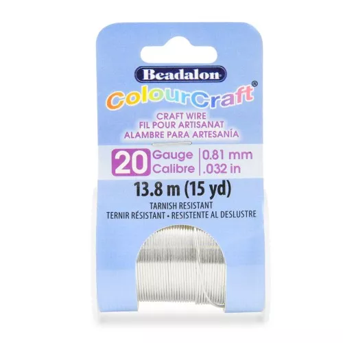 0.032in/0.81mm 20 Gauge- Round Craft Wire Tarnish resistant - Silver Tone x13.8m