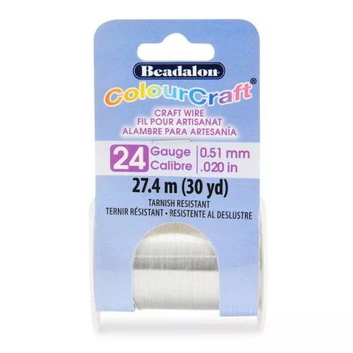 0.020in/0.51mm 24 Gauge- Round Craft Wire Tarnish resistant - Silver x27.4m