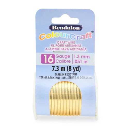 0.051in/1.3mm 16 Gauge- Round Craft Wire Tarnish resistant - Gold x7.3m