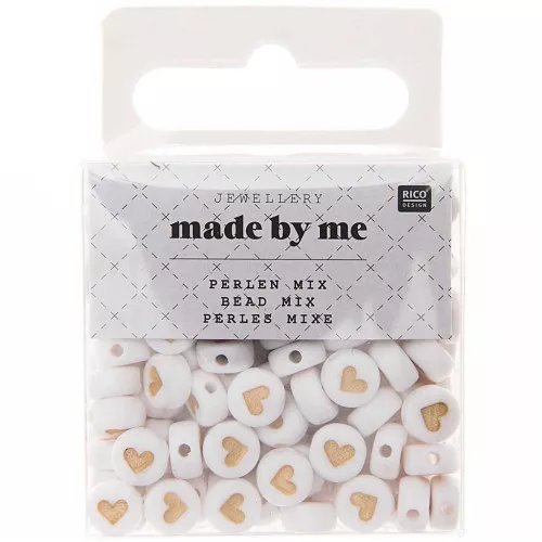 Assortment of 165 round beads 7mm Hearts - White - Gold x1