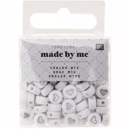 Assortment of 165 round beads 7mm Hearts - White - Silver x1