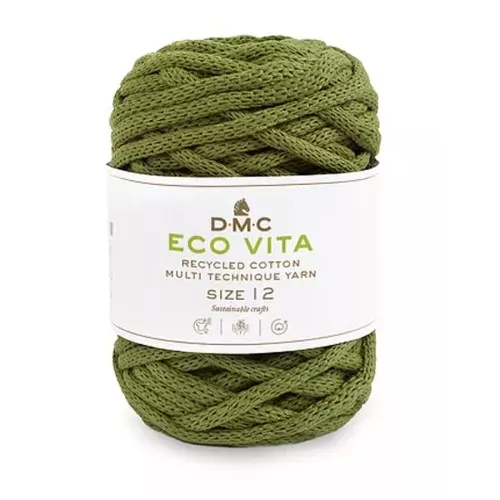 4mm DMC Eco Vita 12 Recycled cotton cord reel for macrame - Khaki Green x55m