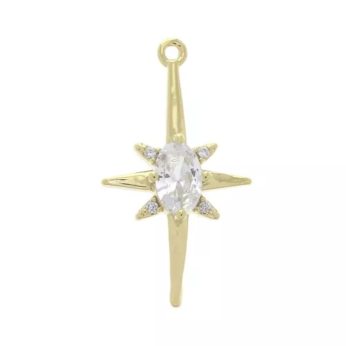 22.5x12.5mm Brass North Star pendant with zirconium oxide - Gold - Crystal x1