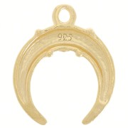 17x14.5mm 925 Sterling Silver Half Moon Horn Charm with Flower - Gold plated x1