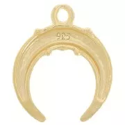 17x14.5mm 925 Sterling Silver Half Moon Horn Charm with Flower - Gold plated x1