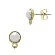 10x7mm Shell Earstuds with imitation mother-of-pearl bead - White - fine Gold plated x2