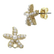 12mm Starfish Earstuds with imitation mother-of-pearl beads - White - fine Gold plated x2|raw }}