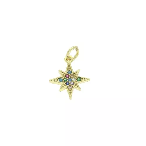 13x11mm North Starn charm with zirconium oxide - Gold Tone - Multicolored x1