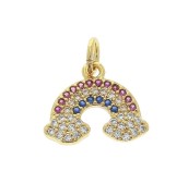 11x14mm Rainbow charm with zirconium oxide - Gold Tone - Multicolored x1|raw }}