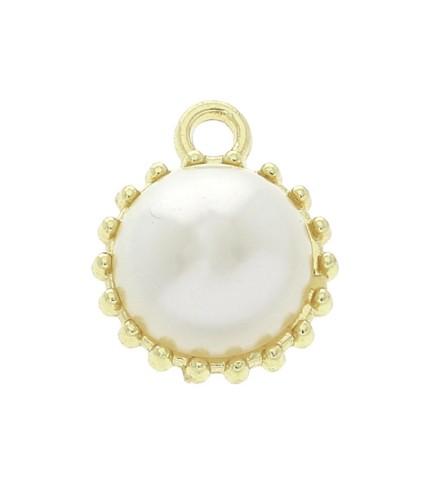 12mm Round charm with imitation mother-of-pearl bead - Gold - White x1
