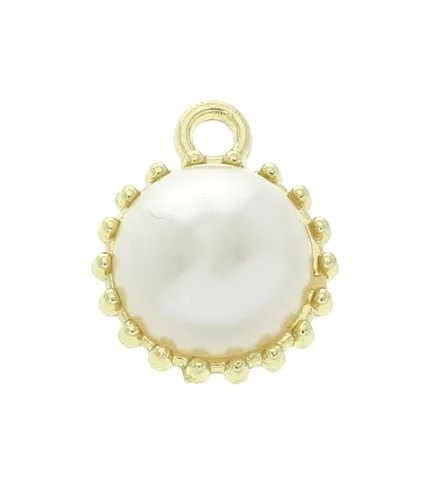12mm Round charm with imitation mother-of-pearl bead - Gold - White x1