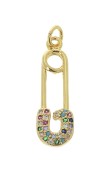 25x8mm Safety pin pendant with zirconium oxide jump ring - Gold Tone - Multicoloredx1|raw }}