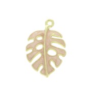 27x18mm Pendant Monstera Philodendron leaf - epoxy resin - Pink - Golden x1