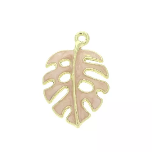 27x18mm Pendant Monstera Philodendron leaf - epoxy resin - Pink - Golden x1