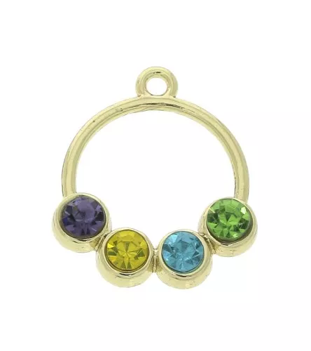 22x19mm Round Zamac pendant with rhinestones - Gold - Multicolored x1