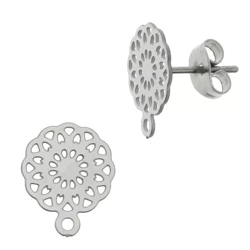 11mm 304L Stainless Steel Rosette earstuds with closed ring x2