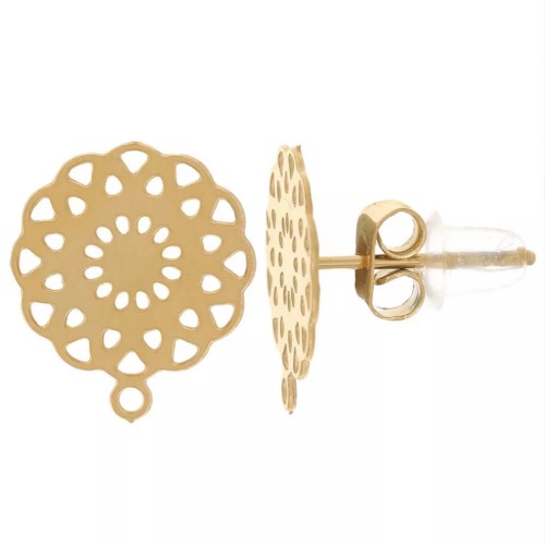 Rosette earstuds - 11 mm closed loop - 304L gold-plated stainless steel x2