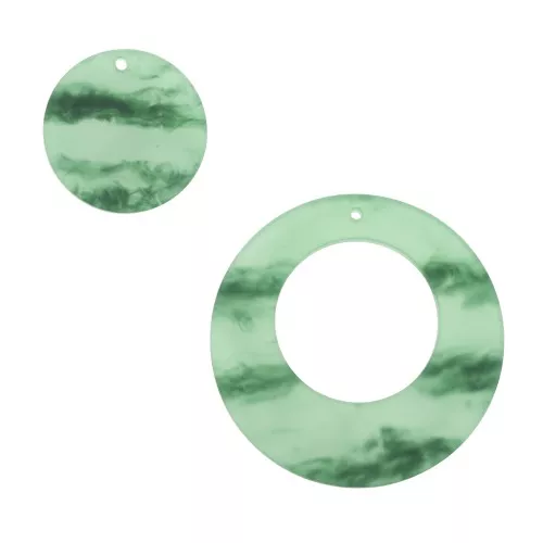 Set of 4 Round Pendants - Resin Earrings - Marbled Green x1